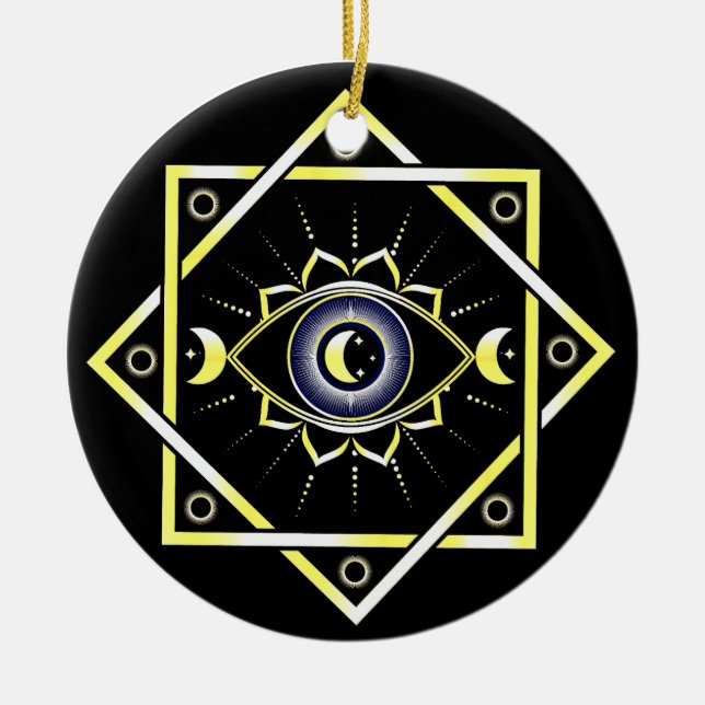 Alle Augen Gottes - mystisches 3. Auge, Mond Keramik Ornament (Vorne)