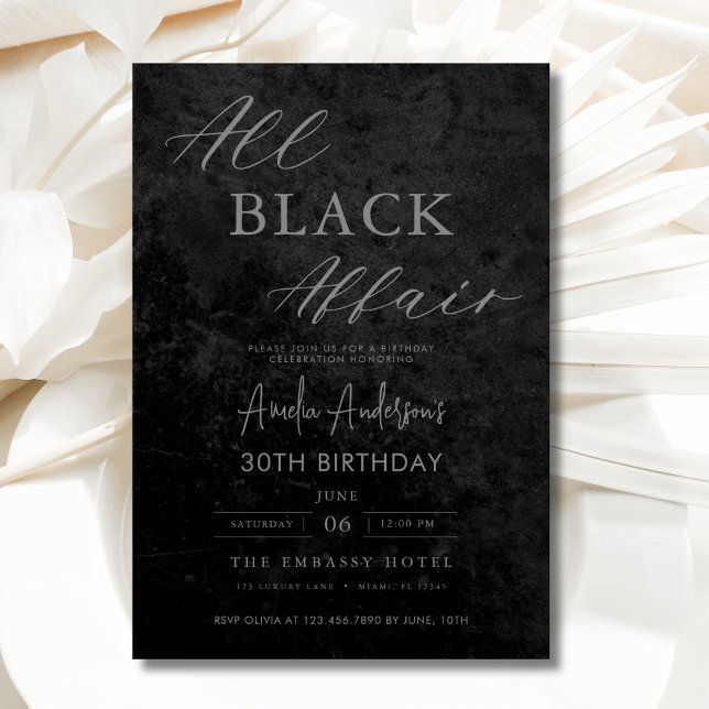 Alle Black Affair Birthday Party Modernes Elegante Einladung (Von Creator hochgeladen)
