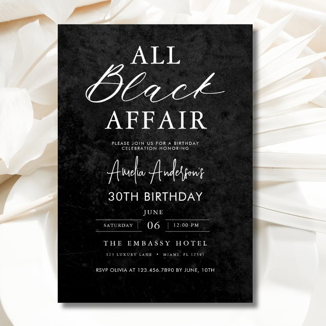 Alle Black Affair Birthday Party Modernes Elegante Einladung (Von Creator hochgeladen)