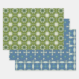 Alle blauen nahtlosen ethnischen Muster Set 3 Geschenkpapier Set