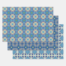 Alle blauen nahtlosen ethnischen Muster Set 4 Geschenkpapier Set
