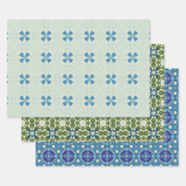 Alle blauen nahtlosen ethnischen Muster Set 5 Geschenkpapier Set