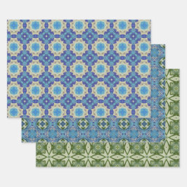 Alle blauen nahtlosen ethnischen Muster Set 6 Geschenkpapier Set