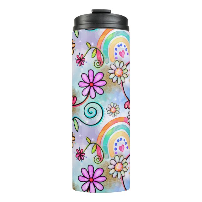 Alle Blume, Herz und Regenbogen Thermosbecher (Vorderseite)