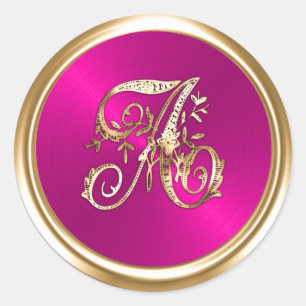 Alle Buchstaben Rosa Gold Verziertes Monogramm Runder Aufkleber