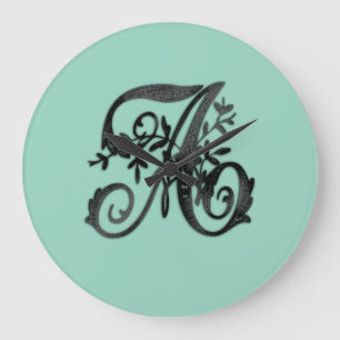 Alle Buchstaben schwarz, Monogramm auf beliebigem Große Wanduhr