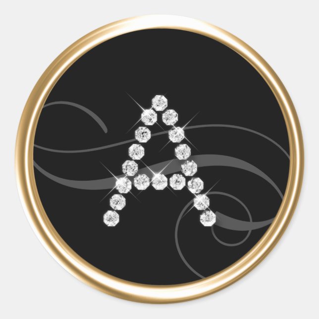 Alle Crystal Diamond Initial Monogram in einer bel Runder Aufkleber (Vorderseite)
