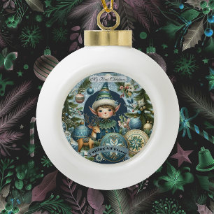 Alle Elfen Snowflakes Hail Blue Vintag Keramik Kugel-Ornament