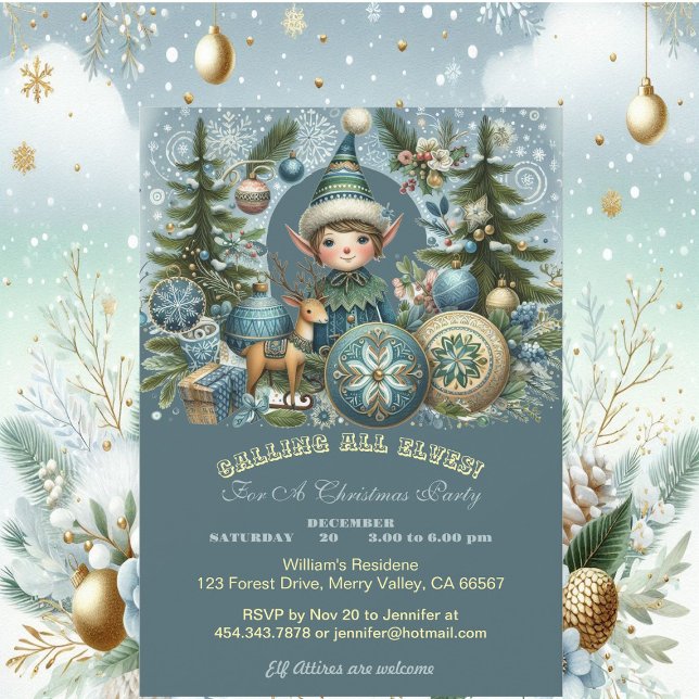 Alle Elfen Snowflakes Hail Weihnachtsfeiertag Part Einladung (Calling All Elves Snowflakes Hail Christmas Party Invitation)