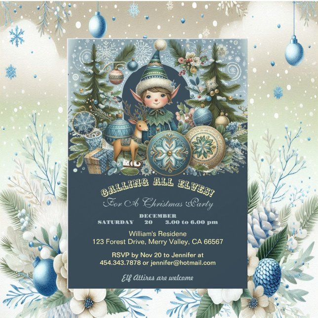 Alle Elfen Snowflakes Hail Weihnachtsfeiertag Part Einladung (Calling All Elves Snowflakes Hail Christmas Party Invitation)