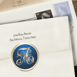 Alle ersten Gold Monogram Blue Runder Aufkleber