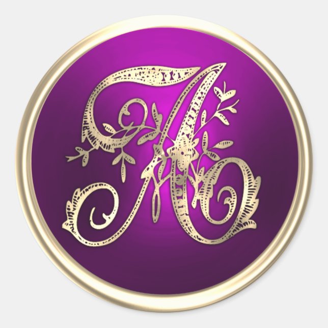 Alle ersten Gold Monogram Himbeere Runder Aufkleber (Vorderseite)