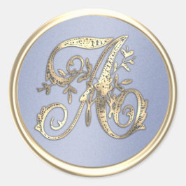 Alle ersten Gold Monogram Hübsch Blue Runder Aufkleber