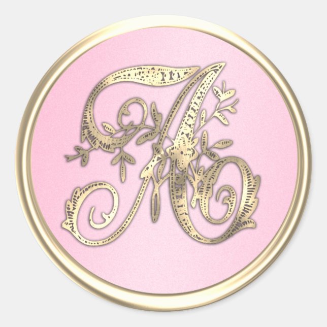 Alle ersten Gold Monogram Pink Runder Aufkleber (Vorderseite)