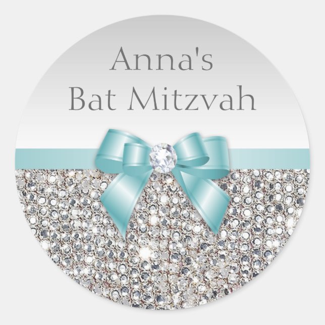 Alle Event-Imitate Silver Sequents Aquamarin Bow D Runder Aufkleber (Vorderseite)