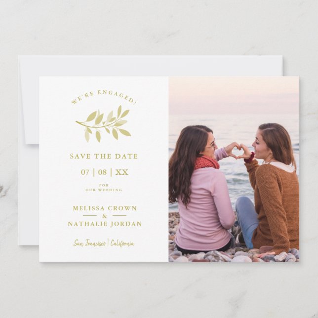 Alle Foto für Hochzeitstorte, goldene Effektbranch Save The Date (Vorderseite)