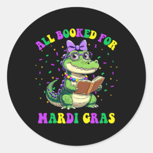 Alle gebucht für Mardi Gras Crocodile Lesebuch T Runder Aufkleber