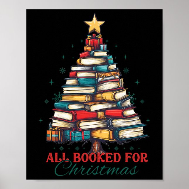 Alle Gebucht Für Weihnachten Buch Baum Lichter Wei Poster (Vorne)