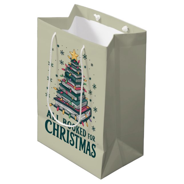 Alle gebucht für Weihnachten Geschenk für Libraria Mittlere Geschenktüte (Vorderseite Schrägansicht)
