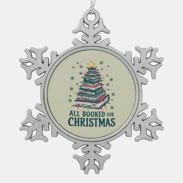 Alle gebucht für Weihnachten Geschenk für Libraria Schneeflocken Zinn-Ornament (Vorderseite)