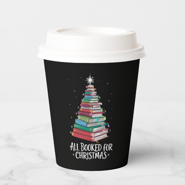 Alle gebucht für Weihnachten Librarian Xma Buchlie Pappbecher (Vorderseite)