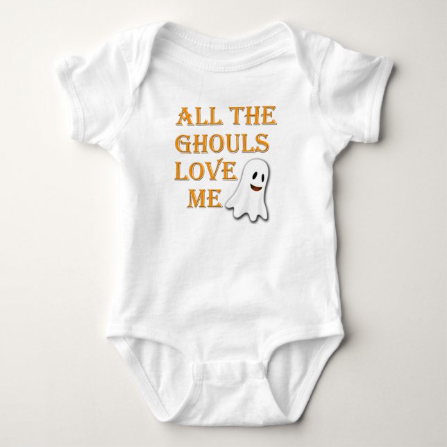 Alle Ghouls Liebe Me Ghost Orange Baby Outfit Strampler (Vorderseite)