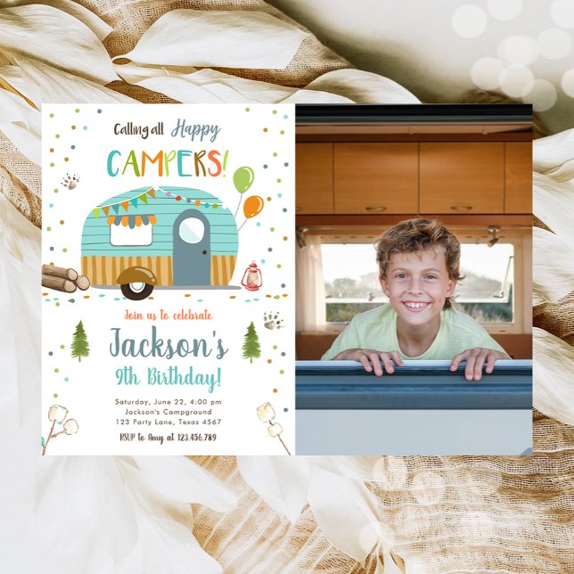 Alle glücklichen Campers Camping Boy Birthday Inv Einladung (Von Creator hochgeladen)