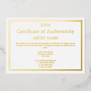 Alle Gold Foil Zertifikate für Authentizität Art Folieneinladung