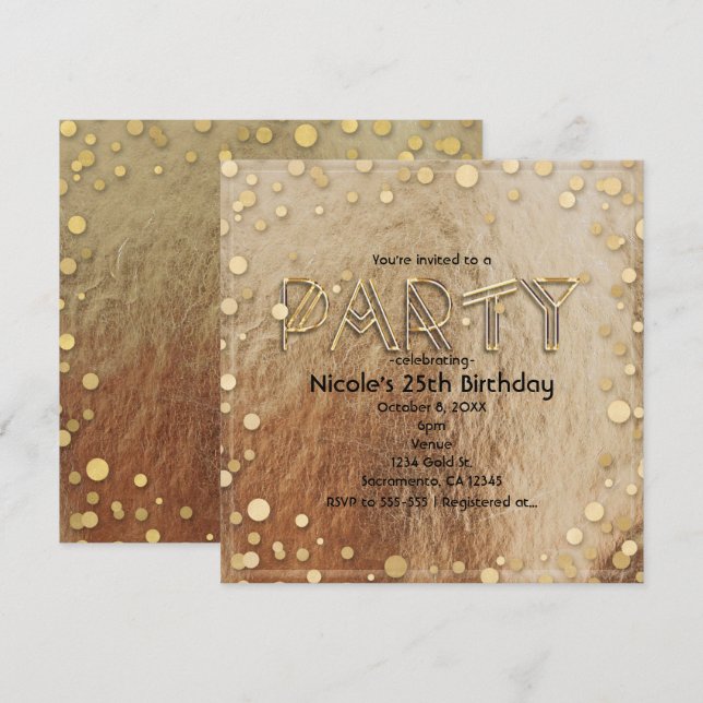 Alle Gold Glam Imitats Foil Confetti Party Einladu Einladung (Vorne/Hinten)