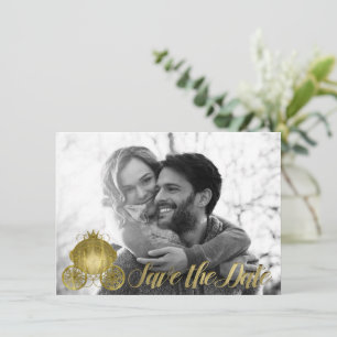 Alle Gold Princess Storybook Carriage Save the Dat Einladung