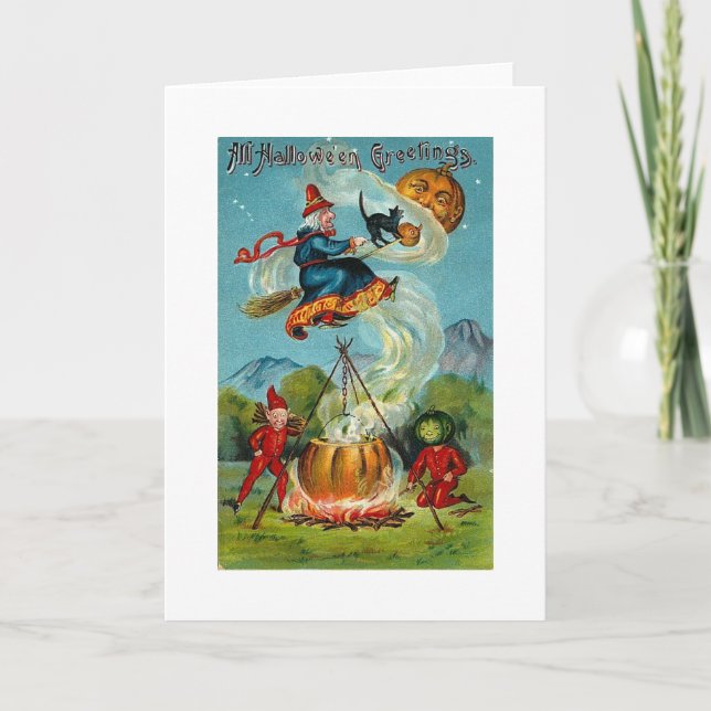 Alle Halloween-Grüße Fliegenden Hexe Karte (Vorderseite)