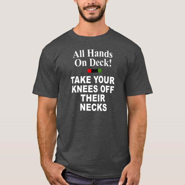 Alle Hände auf dem Deck nehmen die Knie von ihren  T-Shirt (Vorderseite)