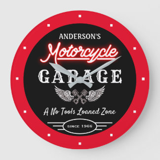 Alle Imitate Neon Garage seit Datum Rot Schwarz Große Wanduhr