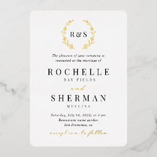 Alle in einem Blatt Monogramm Gold Foil Wedding Folieneinladung