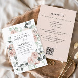 Alle in einem QR-Code Rosa Blau Eukalyptus Wedding Einladung<br><div class="desc">Dusty Pink Floral Rose und Eukalyptus Botanische Vegetation Wasserfarbe HochzeitsFrühjahr oder Sommerhochzeit Einladungen - beinhaltet schöne und elegante Schriftzeichen Typografie mit modernen tropischen botanischen Blume und Grün für die besondere Hochzeitsfeier.</div>