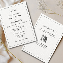 Alle in einem Schwarz-Weiß-Minimal-Monogramm-QR-Co Einladung