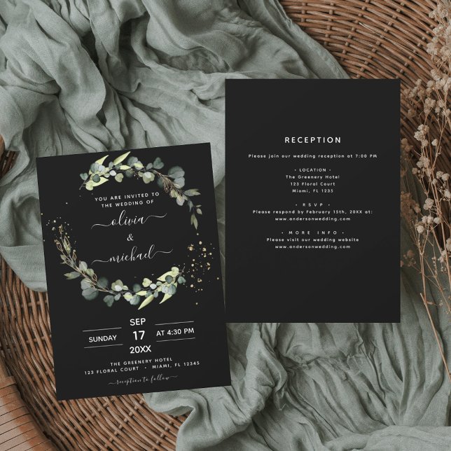 Alle in einer Eukalyptus Black Rustic Wedding Einladung (Von Creator hochgeladen)