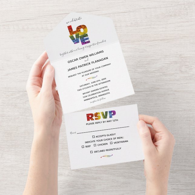 Alle in einer LIEBE Blume gleiche Sex Hochzeit All In One Einladung (Abreißen)