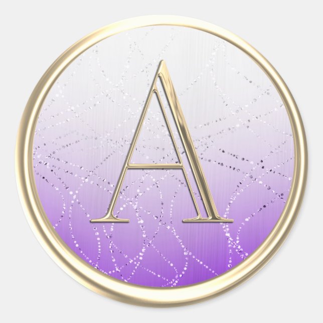 ALLE INITIALE Monogramm Lila Ombre Glitterie Runder Aufkleber (Vorderseite)