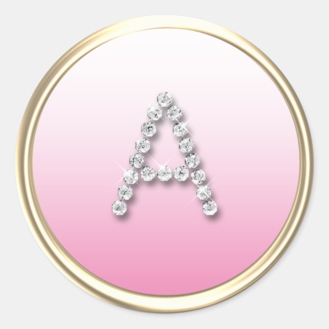 ALLE INITIALEN Diamond Monogram White Ombre Gold Runder Aufkleber (Vorderseite)