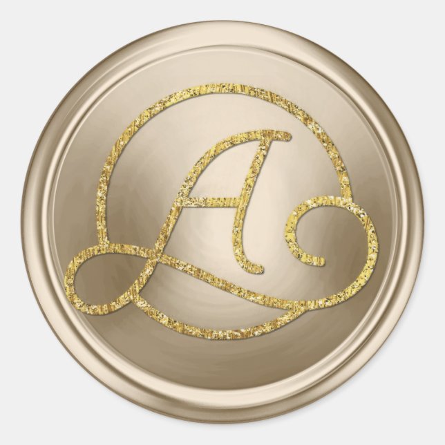 ALLE INITIALEN Gold Kreis Monogramm Champagner Runder Aufkleber (Vorderseite)