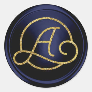 ALLE INITIALEN Gold Kreis Monogramm Navy Blau Runder Aufkleber