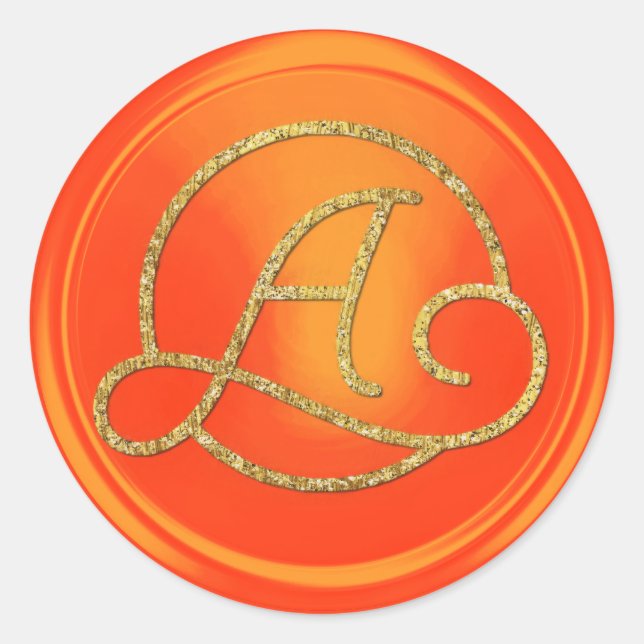ALLE INITIALEN Gold Kreis Monogramm Orange Runder Aufkleber (Vorderseite)