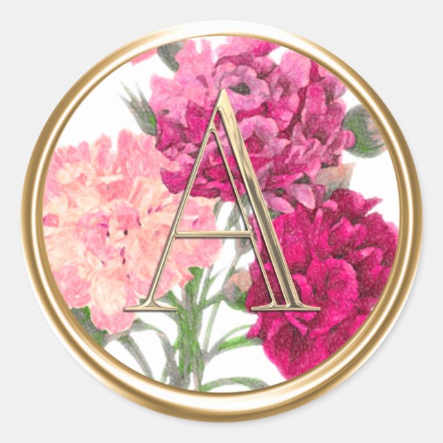 ALLE INITIALEN Gold Monogram Pink-Blume Runder Aufkleber (Vorderseite)