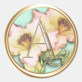 ALLE INITIALEN Gold Monogram Pink-Lilien Runder Aufkleber