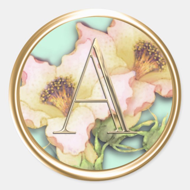 ALLE INITIALEN Gold Monogram Pink-Lilien Runder Aufkleber (Vorderseite)