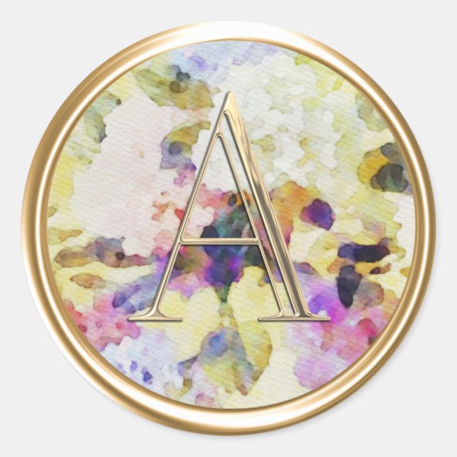 ALLE INITIALEN Gold Monogram Pink Yellow Floral Runder Aufkleber (Vorderseite)