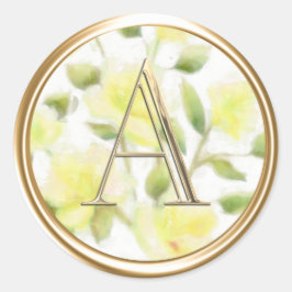 ALLE INITIALEN Gold Monogram Yellow Floral Runder Aufkleber