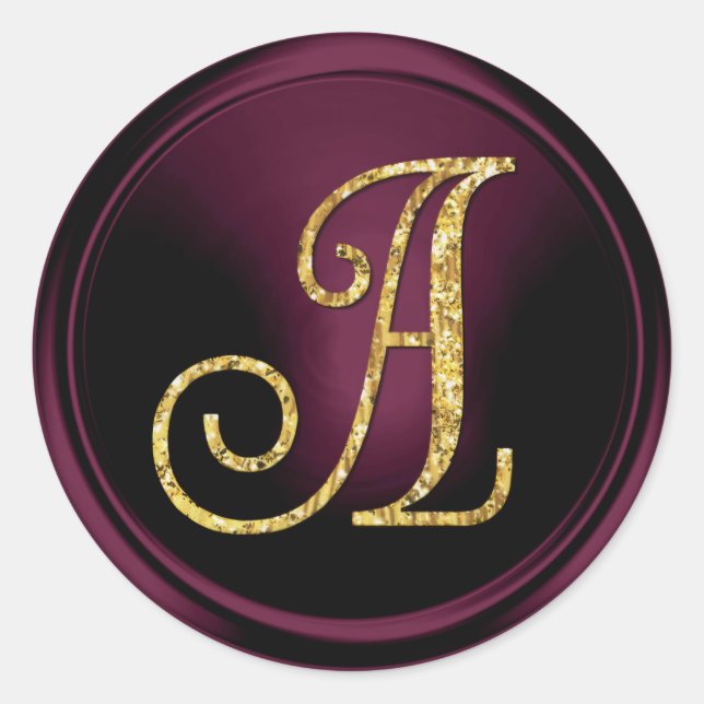 ALLE INITIALEN Gold-Monogramm 3 Dunkle Pflaume Runder Aufkleber (Vorderseite)