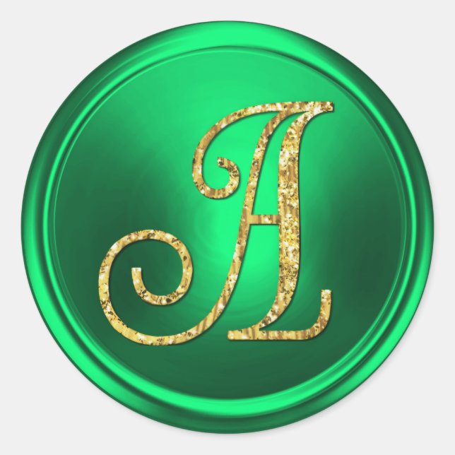 ALLE INITIALEN Gold Monogramm 3 Kelly Grün Runder Aufkleber (Vorderseite)